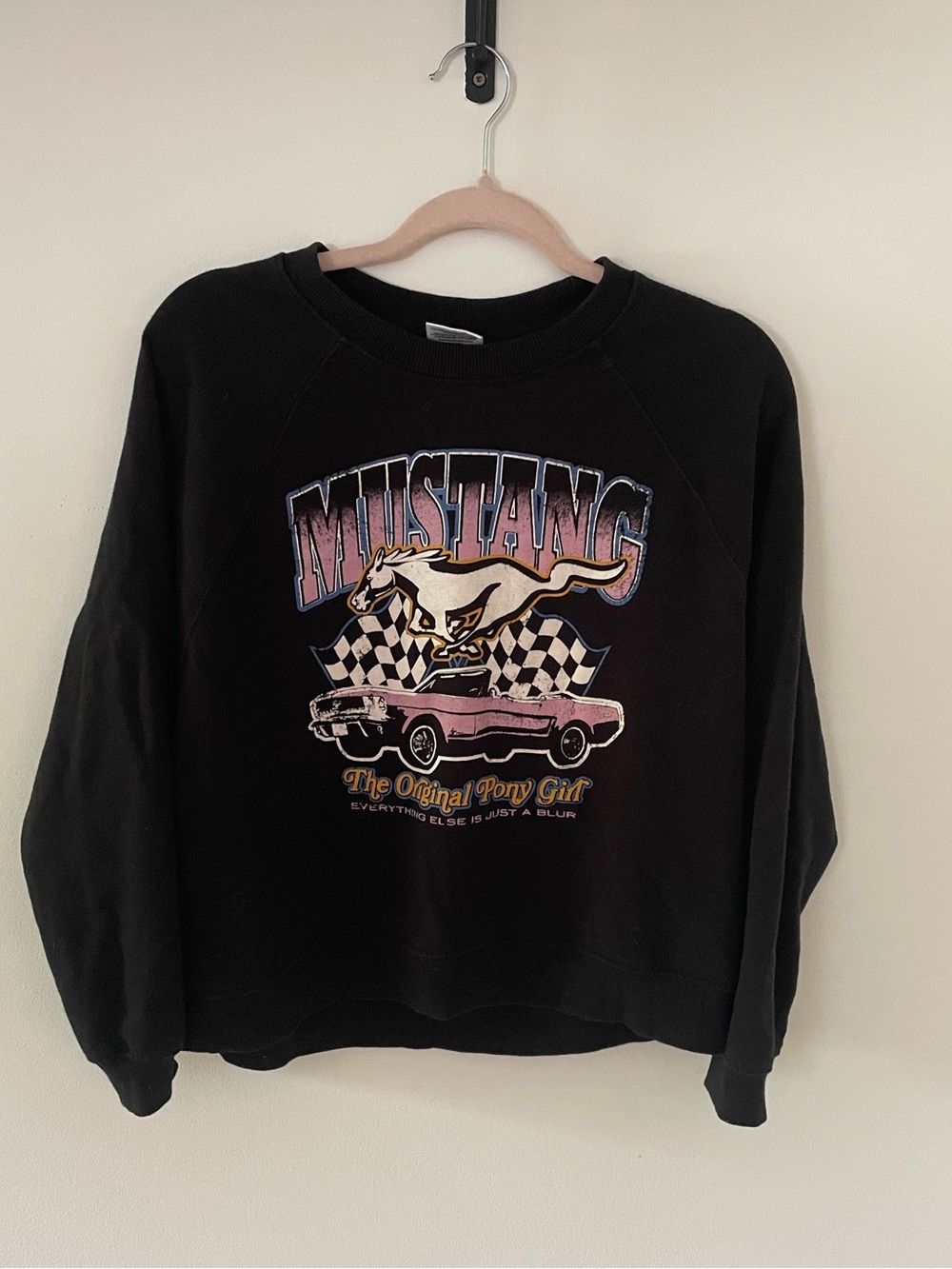 Ford Black Mustang Graphic Sweatshirt with Pink Car